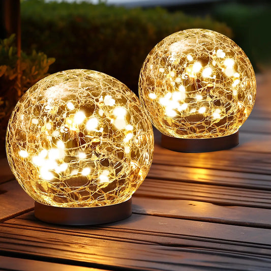 Solar Globe Light: Cracked-Glass Outdoor Waterproof Lamp