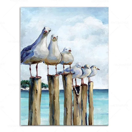 Seagull Wall Art: Coastal Birds Canvas for Living Room