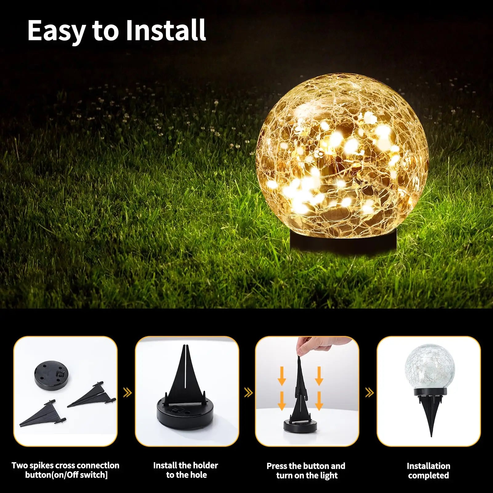 Solar Globe Light: Cracked-Glass Outdoor Waterproof Lamp