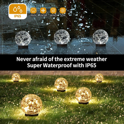 Solar Globe Light: Cracked-Glass Outdoor Waterproof Lamp